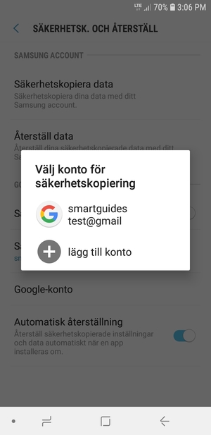 Tryck på ditt säkerhetskopieringskonto