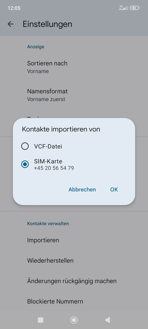 Wählen Sie SIM-Karte und OK