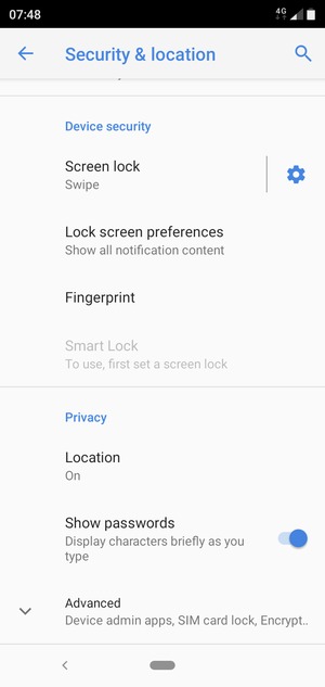Scroll to and select Advanced