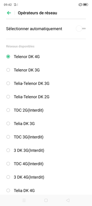 Sélectionnez un opérateur réseau dans la liste