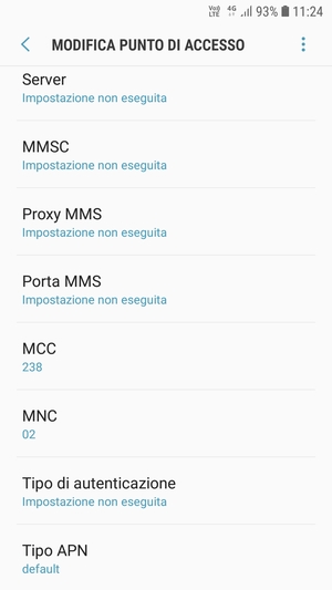 Scorri verso il basso e inserisci le informazioni di internet