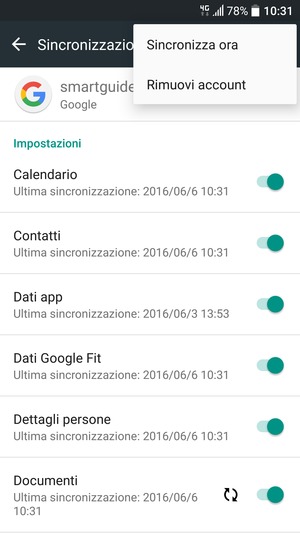 Seleziona Sincronizza ora