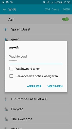 Voer het WiFi-wachtwoord in en selecteer VERBINDEN