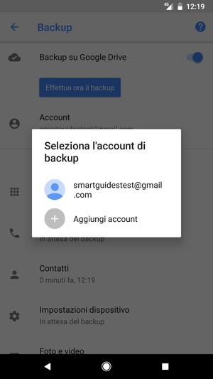 Seleziona il tuo account di backup