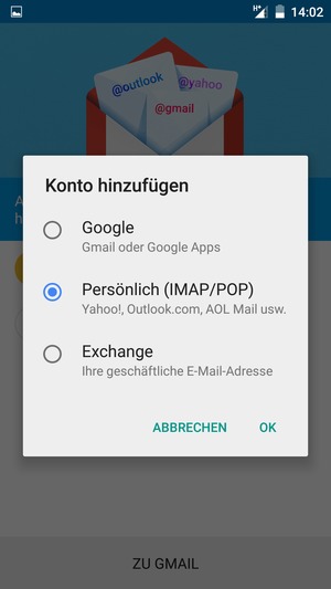 Wählen Sie Persönlich (IMAP/POP) und OK