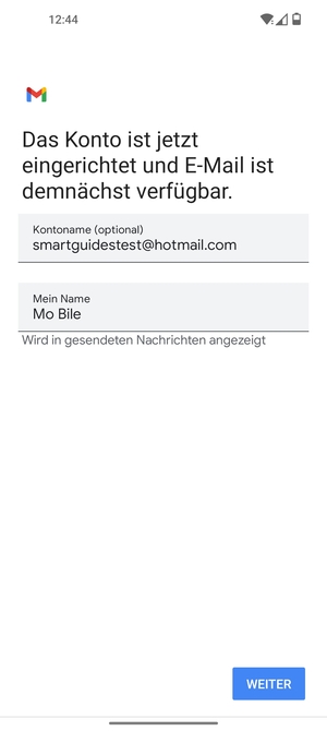 Geben Sie Ihrem Konto einen Namen und geben Sie Ihren Namen ein. Wählen Sie WEITER