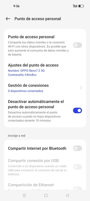 Seleccione Ajustes del punto de acceso