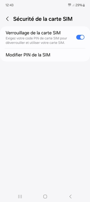 Sélectionnez Modifier PIN de la SIM