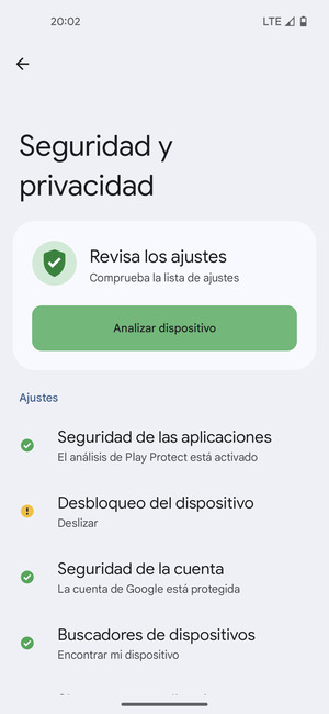 Para activar su bloqueo de pantalla, vaya al menú Seguridad y seleccione Desbloqueo del dispositivo