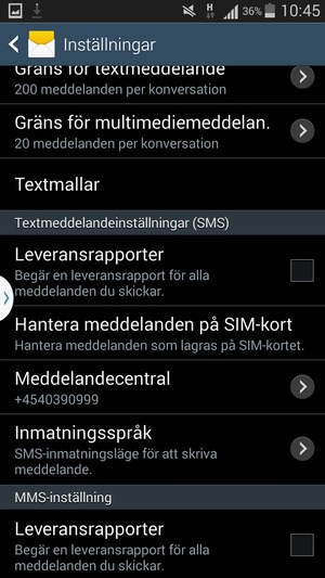 Scrolla till och välj Meddelandecentral