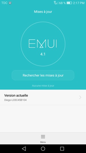 Si votre téléphone est à jour, vous verrez l'écran suivant