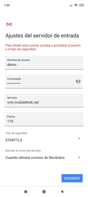 Seleccione Tipo de seguridad