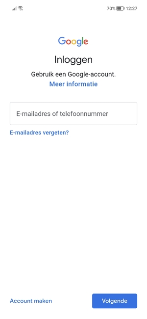 Voer uw Gmail adres in en selecteer Volgende