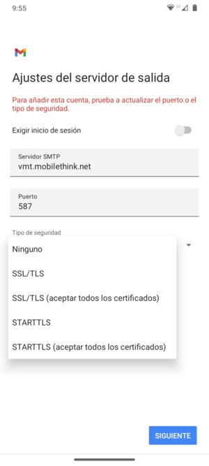 Seleccione Ninguno y luego seleccione SIGUIENTE