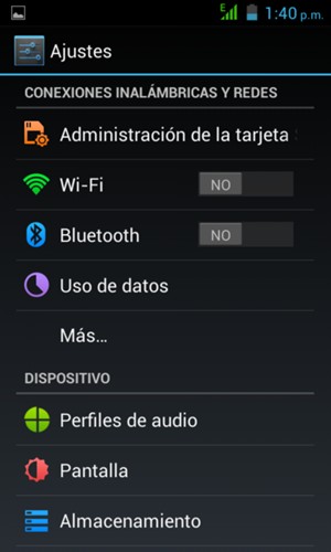 Seleccione Administración de la tarjeta SIM