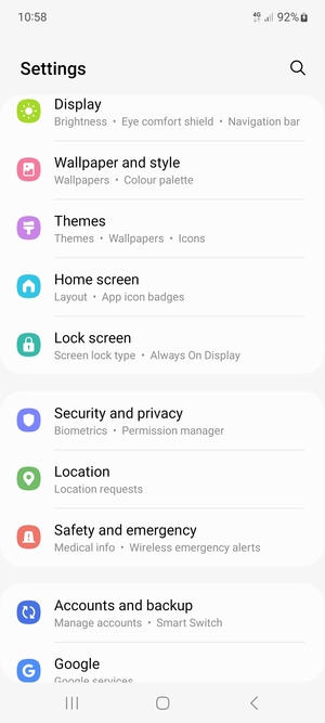 Scroll to and select Security and privacy