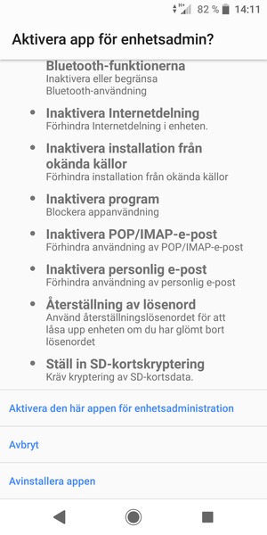 Scrolla ner och välj Aktivera den här appen för enhetsadministration