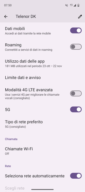 Per modificare la rete, in presenza di problemi, disattiva Seleziona rete automaticamente