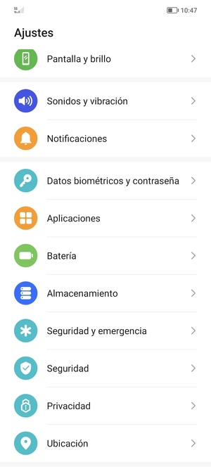 Desplácese y seleccione Seguridad