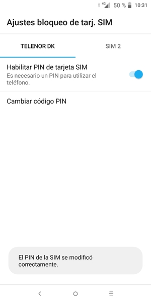 Su PIN de la SIM ha sido cambiado