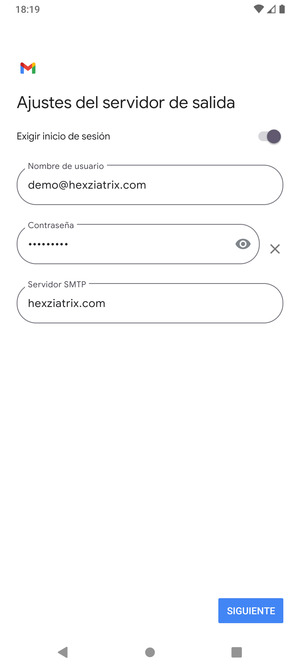 Introduzca la dirección de servidor saliente y seleccione SIGUIENTE