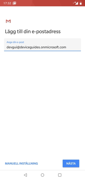 Ange din e-postadress och välj MANUELL INSTÄLLNING