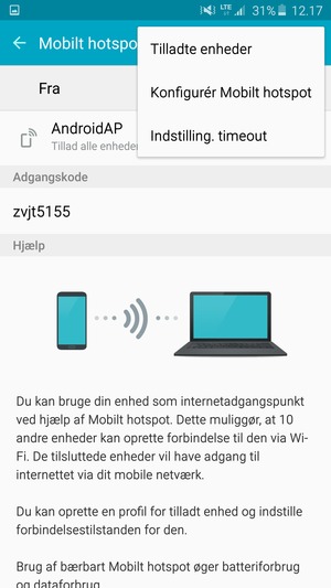 Vælg Konfigurér Mobilt hotspot