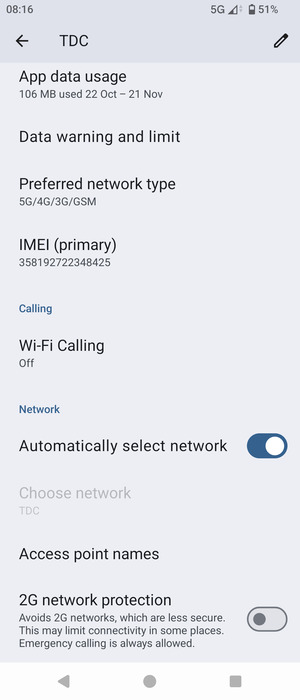 Scroll to and select Access point names