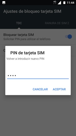Confirme su nuevo PIN de tarjeta SIM y seleccione ACEPTAR