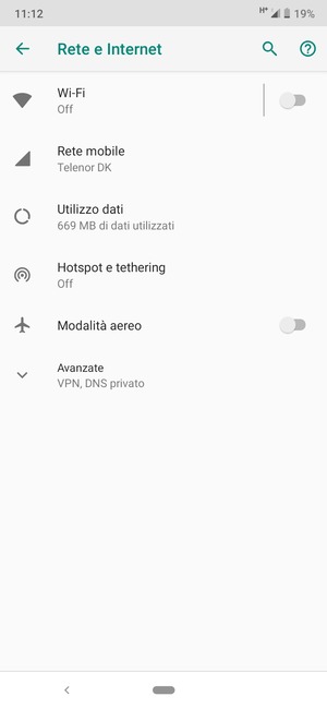 Seleziona Wi-Fi