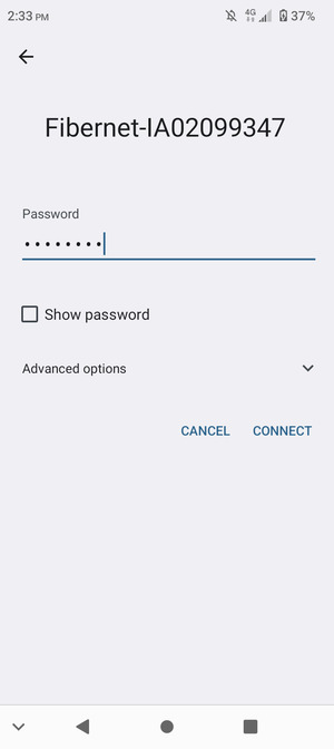 Enter the Wi-Fi password and select CONNECT