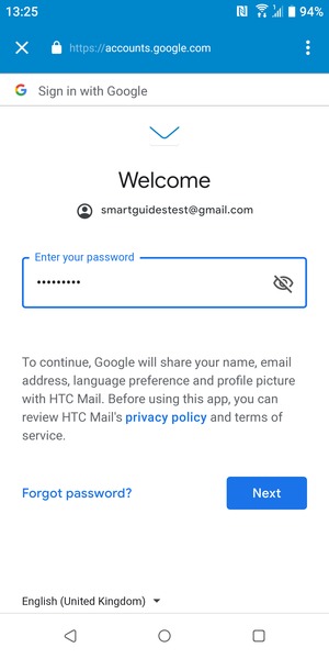 Enter your password and select Next