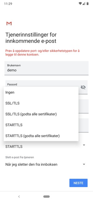 Velg Ingen og NESTE