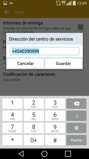 Introduzca el número  Del centro de servicios y seleccione Guardar