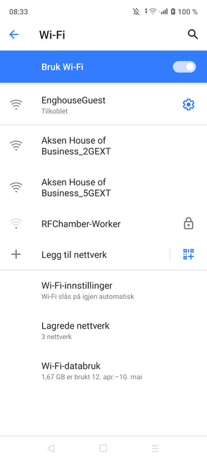 Du er nå koblet til Wi-Fi-nettverket