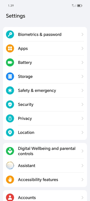 Scroll to and select Security