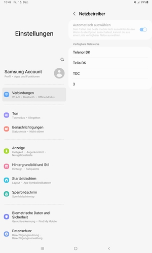Wählen Sie einen Netzbetreiber von der Liste