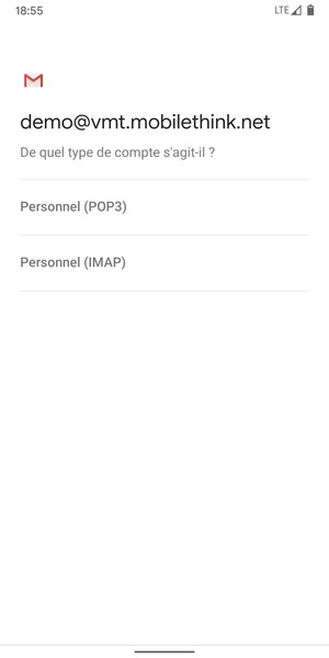 Sélectionnez Personnel (POP3) ou Personnel (IMAP)