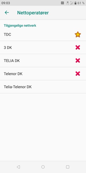 Velg en nettverksoperatør fra listen