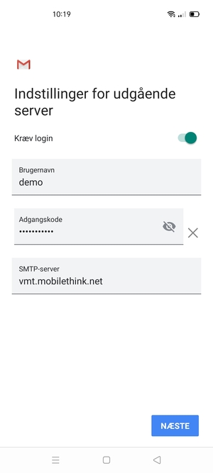 Indtast udgående serveradresse