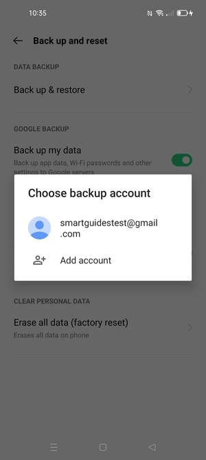 Select your backup account