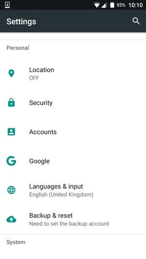 Scroll to and select Security