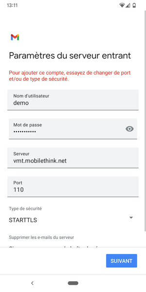 Sélectionnez Type de sécurité