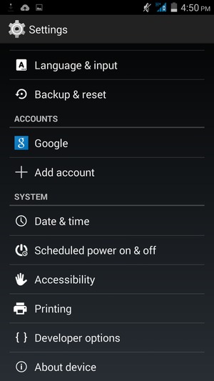 Scroll to and select About device