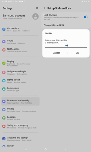Enter your New SIM card PIN and select OK