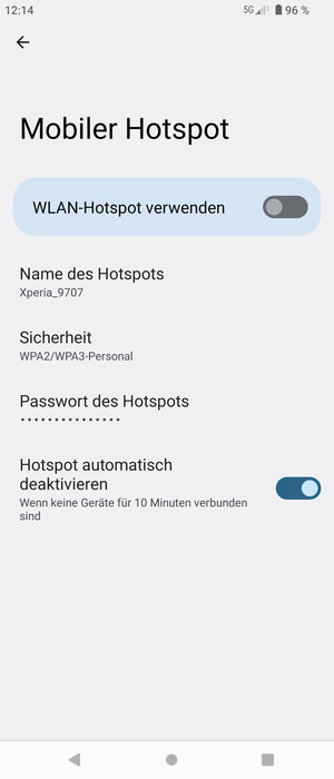 Wählen Sie Passwort des Hotspots