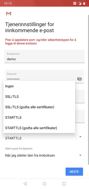 Velg Ingen og NESTE