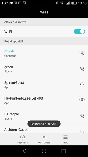 Ora sei connesso alla rete Wi-Fi