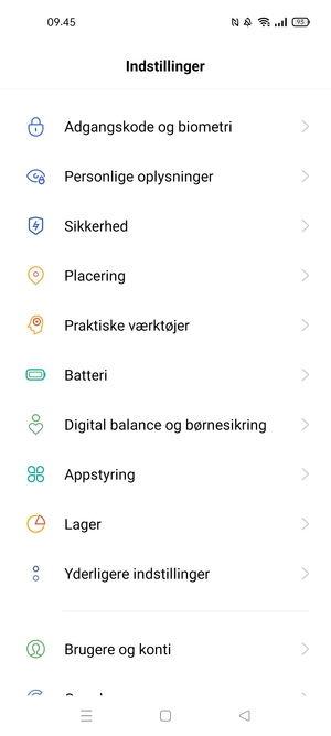 Scroll til og vælg Sikkerhed