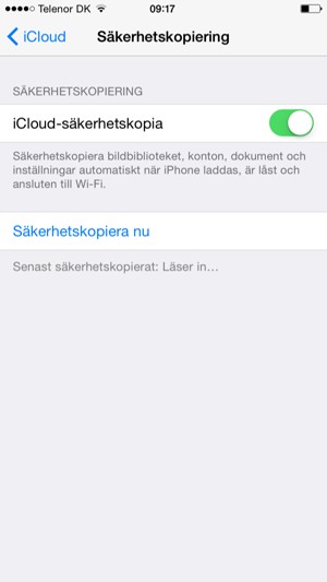 Aktivera iCloud-säkerhetskopia